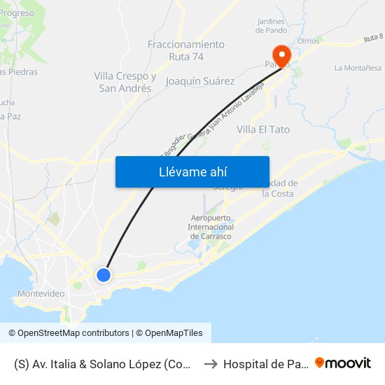 (S) Av. Italia & Solano López (Comercio) to Hospital de Pando map