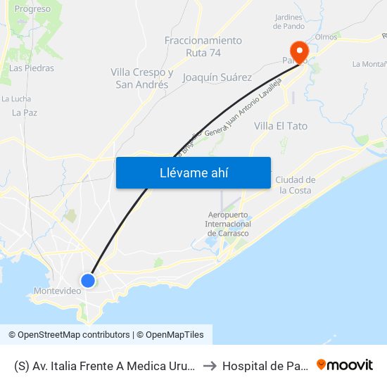 (S) Av. Italia Frente A Medica Uruguaya to Hospital de Pando map