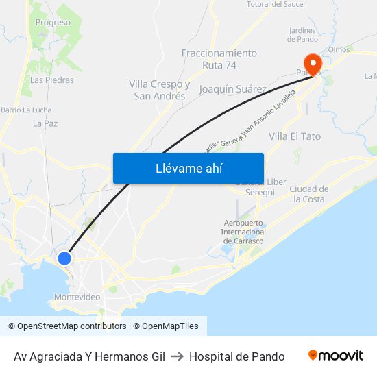 Av Agraciada Y Hermanos Gil to Hospital de Pando map