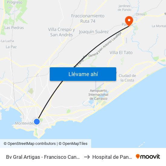 Bv Gral Artigas - Francisco Canaro to Hospital de Pando map