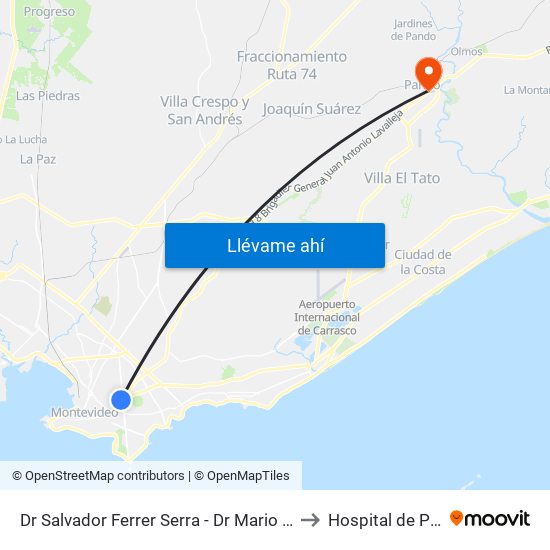 Dr Salvador Ferrer Serra - Dr Mario Cassinoni to Hospital de Pando map