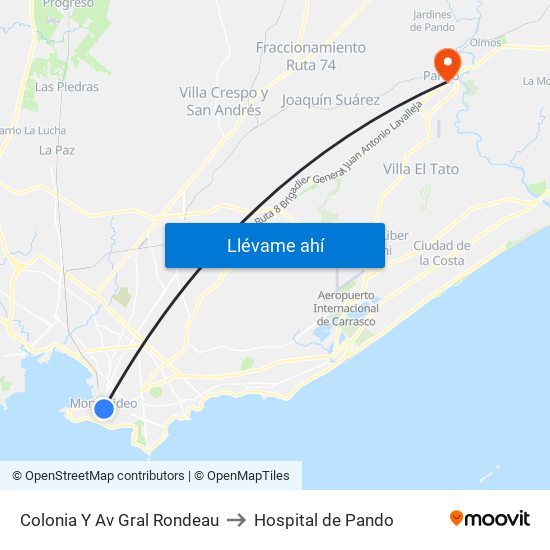Colonia Y Av Gral Rondeau to Hospital de Pando map