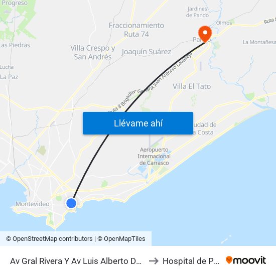 Av Gral Rivera Y Av Luis Alberto De Herrera to Hospital de Pando map