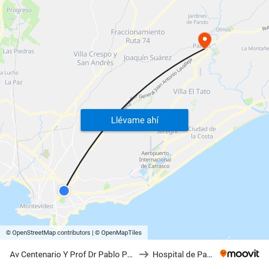 Av Centenario Y Prof Dr Pablo Purriel to Hospital de Pando map