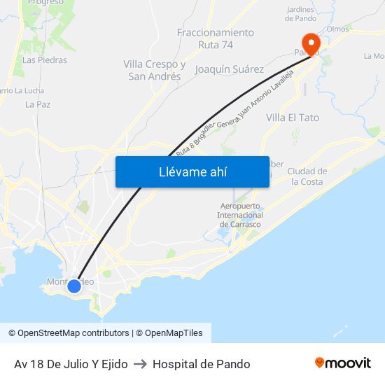 Av 18 De Julio Y Ejido to Hospital de Pando map