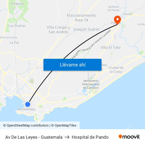 Av De Las Leyes - Guatemala to Hospital de Pando map