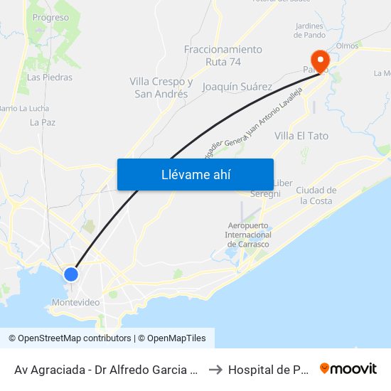 Av Agraciada - Dr Alfredo Garcia Morales to Hospital de Pando map