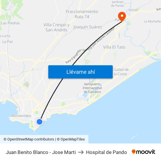 Juan Benito Blanco - Jose Marti to Hospital de Pando map