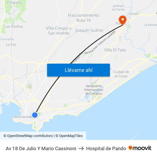 Av 18 De Julio Y Mario Cassinoni to Hospital de Pando map