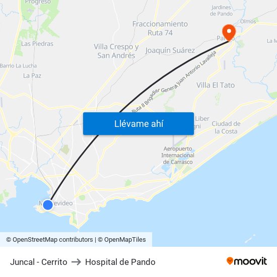 Juncal - Cerrito to Hospital de Pando map