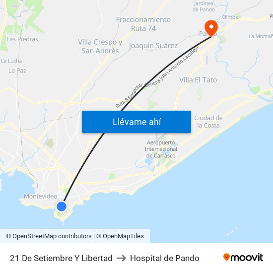 21 De Setiembre Y Libertad to Hospital de Pando map