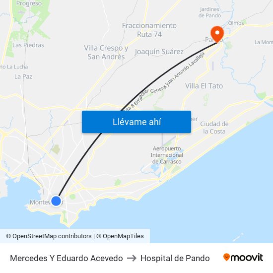 Mercedes Y Eduardo Acevedo to Hospital de Pando map