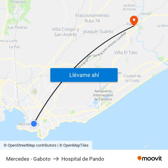 Mercedes - Gaboto to Hospital de Pando map