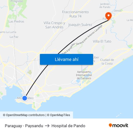 Paraguay - Paysandu to Hospital de Pando map