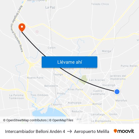 Intercambiador Belloni Andén 4 to Aeropuerto Melilla map