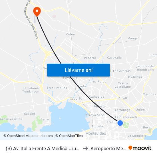 (S) Av. Italia Frente A Medica Uruguaya to Aeropuerto Melilla map