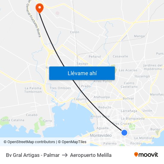 Bv Gral Artigas - Palmar to Aeropuerto Melilla map