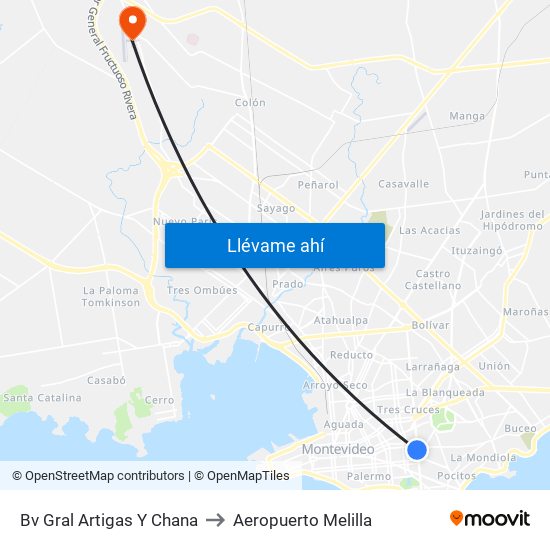 Bv Gral Artigas Y Chana to Aeropuerto Melilla map