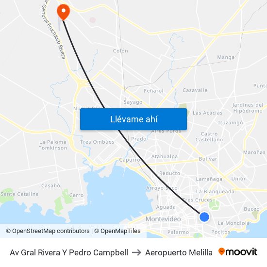 Av Gral Rivera Y Pedro Campbell to Aeropuerto Melilla map