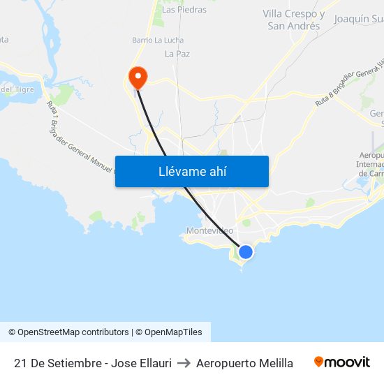21 De Setiembre - Jose Ellauri to Aeropuerto Melilla map