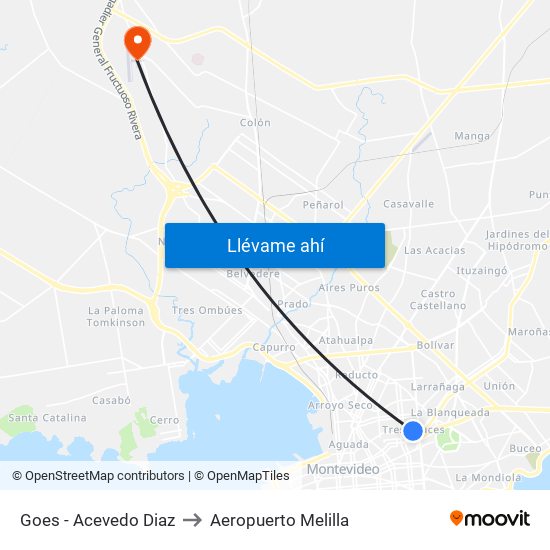 Goes - Acevedo Diaz to Aeropuerto Melilla map