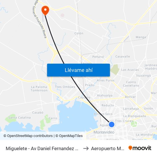 Miguelete - Av Daniel Fernandez Crespo to Aeropuerto Melilla map