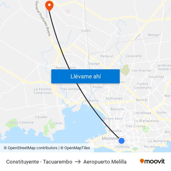Constituyente - Tacuarembo to Aeropuerto Melilla map