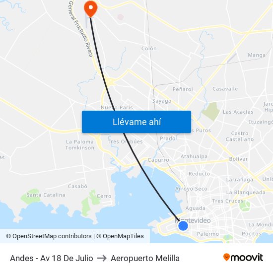 Andes - Av 18 De Julio to Aeropuerto Melilla map