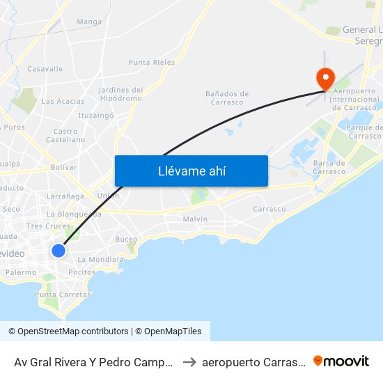 Av Gral Rivera Y Pedro Campbell to aeropuerto Carrasco map