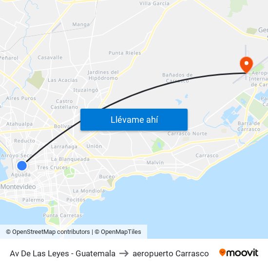 Av De Las Leyes - Guatemala to aeropuerto Carrasco map