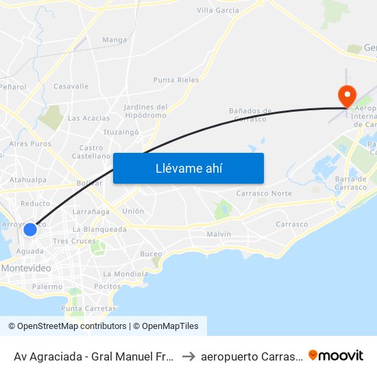 Av Agraciada - Gral Manuel Freire to aeropuerto Carrasco map