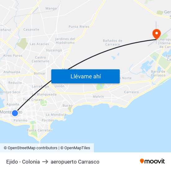 Ejido - Colonia to aeropuerto Carrasco map