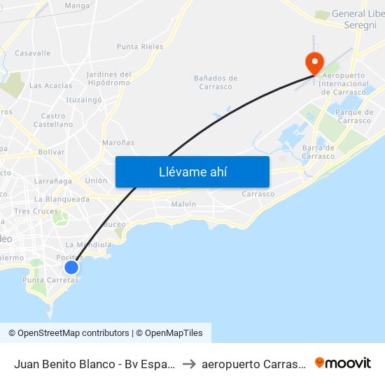 Juan Benito Blanco - Bv España to aeropuerto Carrasco map