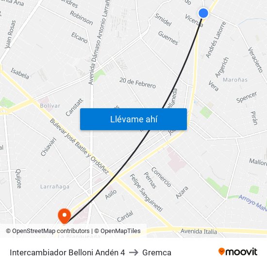 Intercambiador Belloni Andén 4 to Gremca map