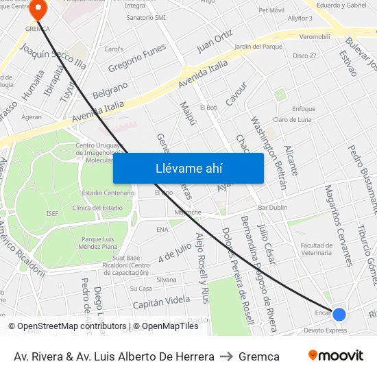 Av. Rivera & Av. Luis Alberto De Herrera to Gremca map