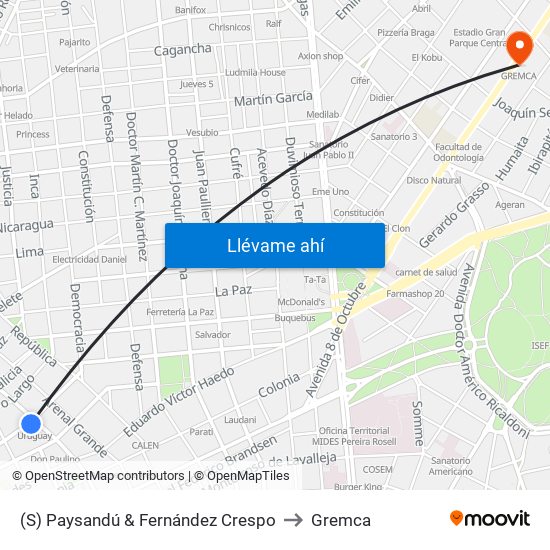 (S) Paysandú & Fernández Crespo to Gremca map