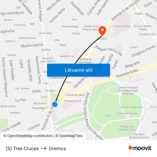 (S) Tres Cruces to Gremca map