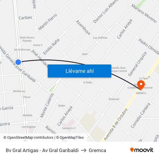Bv Gral Artigas - Av Gral Garibaldi to Gremca map