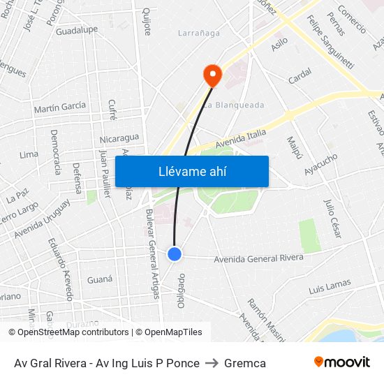 Av Gral Rivera - Av Ing Luis P Ponce to Gremca map