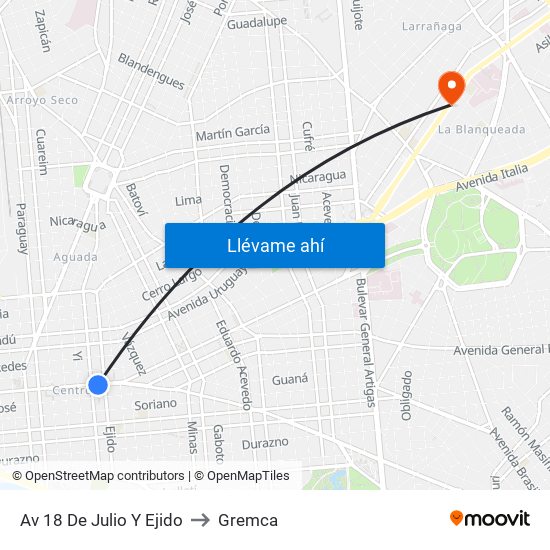 Av 18 De Julio Y Ejido to Gremca map