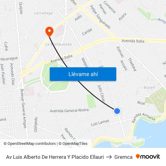 Av Luis Alberto De Herrera Y Placido Ellauri to Gremca map