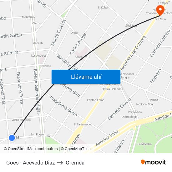 Goes - Acevedo Diaz to Gremca map