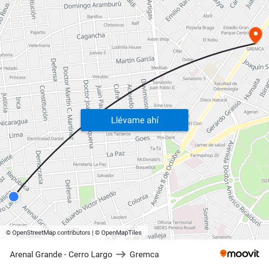 Arenal Grande - Cerro Largo to Gremca map