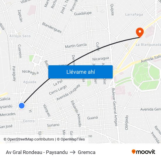 Av Gral Rondeau - Paysandu to Gremca map