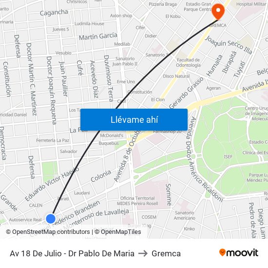Av 18 De Julio - Dr Pablo De Maria to Gremca map