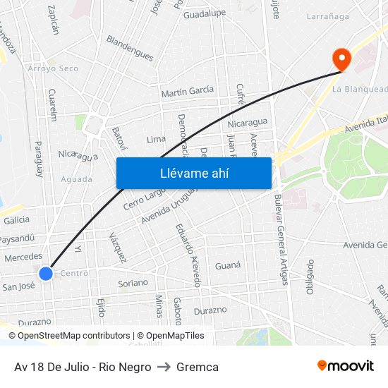 Av 18 De Julio - Rio Negro to Gremca map