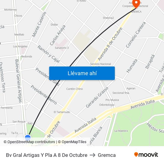 Bv Gral Artigas Y Pla A 8 De Octubre to Gremca map