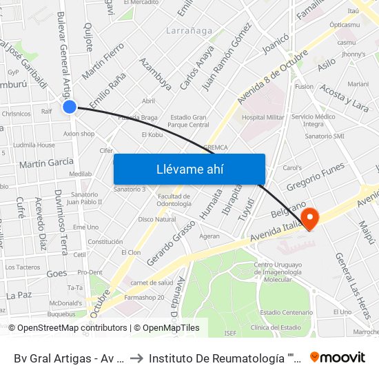 Bv Gral Artigas - Av Gral Garibaldi to Instituto De Reumatología ""Dr. Moisés Mizraji"" map