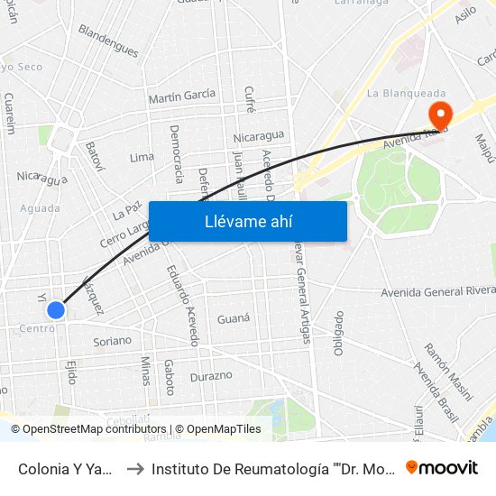 Colonia Y Yaguaron to Instituto De Reumatología ""Dr. Moisés Mizraji"" map