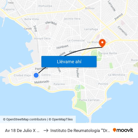 Av 18 De Julio X Convencion to Instituto De Reumatología ""Dr. Moisés Mizraji"" map